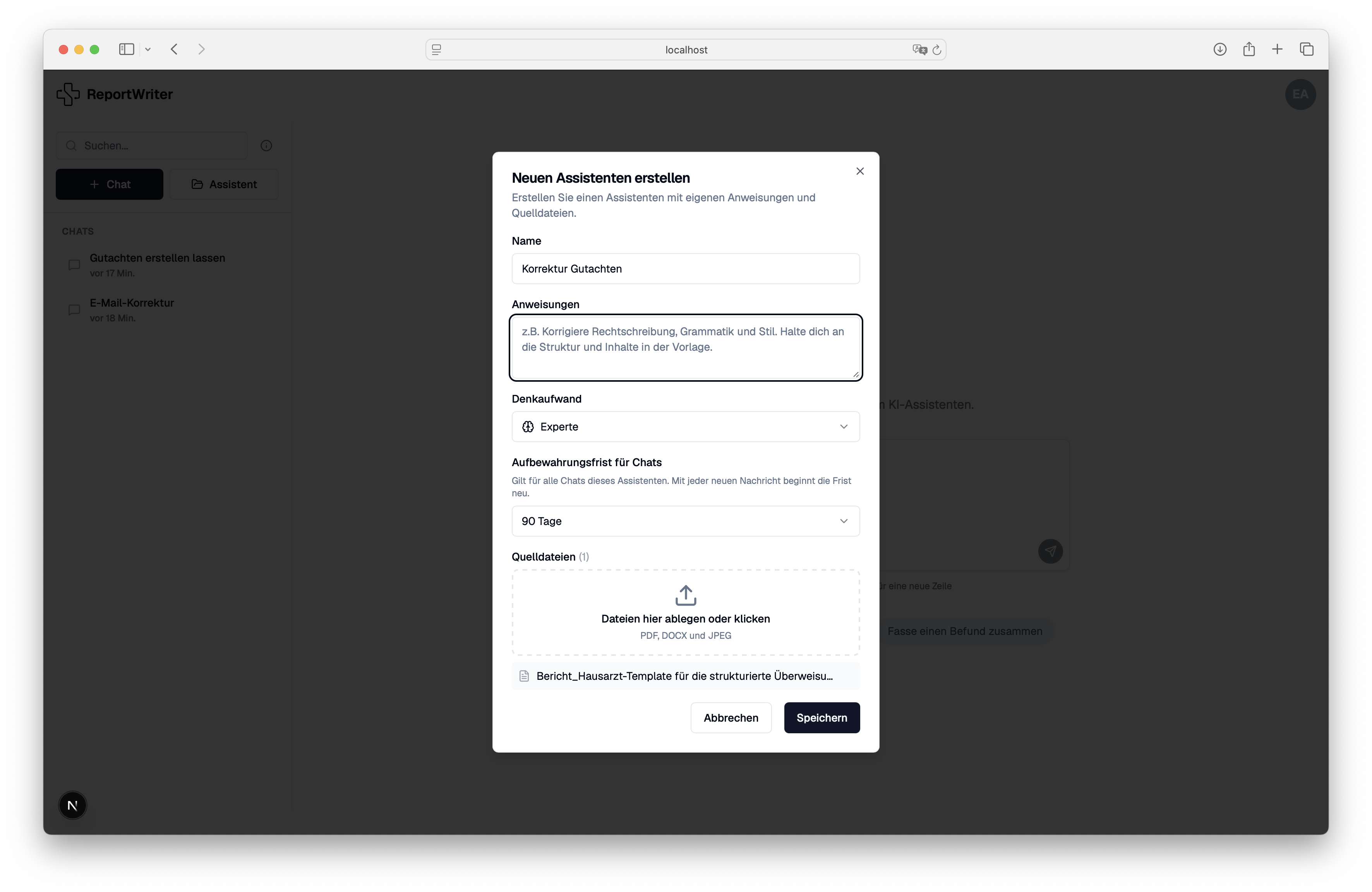 SecureChat custom assistant configuration with retention settings