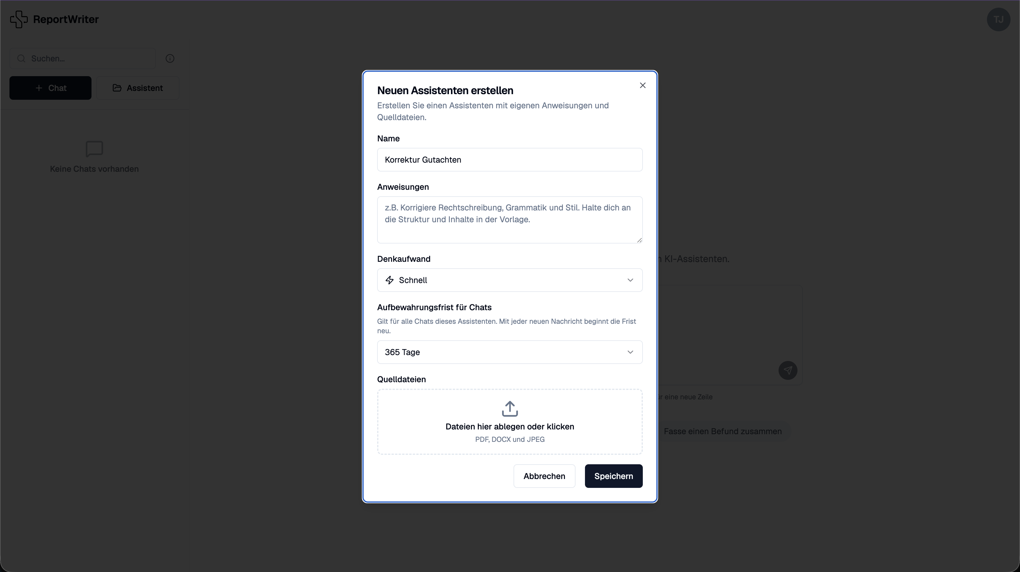 Secure Chat Konfiguration eines eigenen Assistenten mit Löschfristen